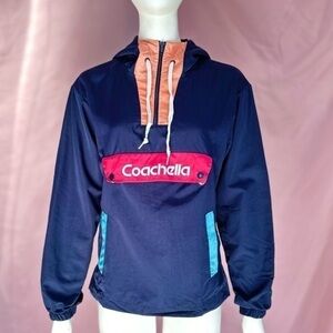 HTF Coachella blue pink orange windbreaker quarter zip hoodie, zip pocket, XS